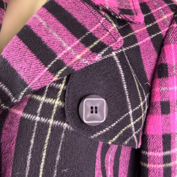 Abbie Mags Womens Black & Pink Plaid Wool Blend Button-Up Coat Retro Chic Size S - Picture 7 of 12